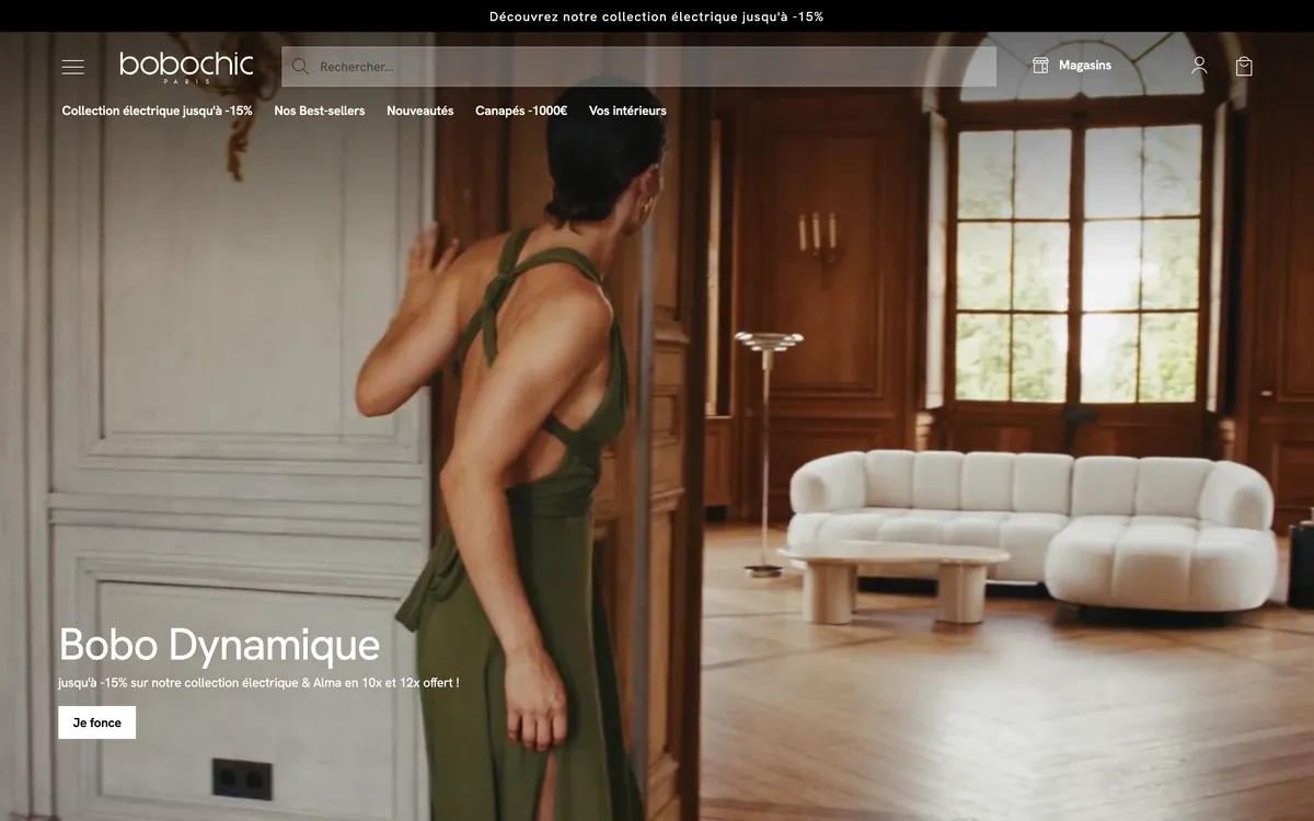 Page d’accueil de la boutique PrestaShop BOBOCHIC Paris, mobilier et décoration