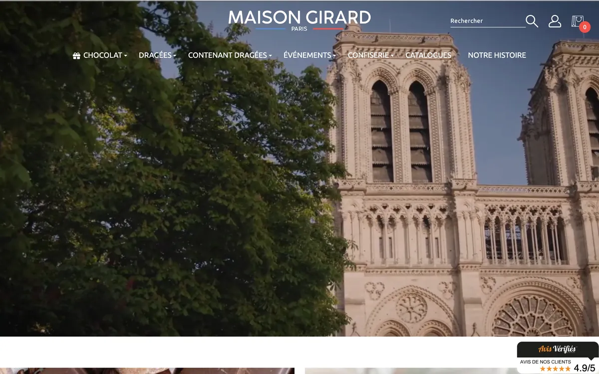 Page d’accueil de la boutique PrestaShop Maison Girard, chocolats et dragées