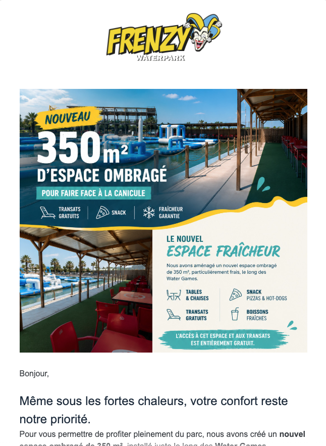 Newsletter Frenzy Waterpark réalisée par Piskee