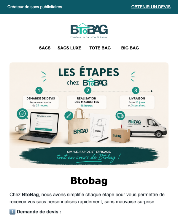 Newsletter BtoBag réalisée par Piskee