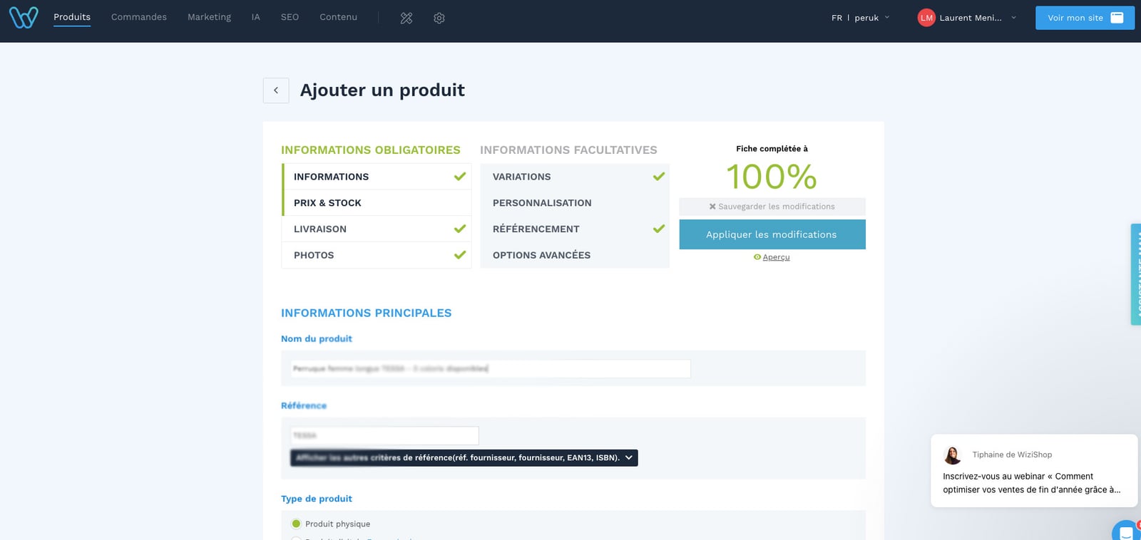 Création d’une fiche produit dans Wizishop