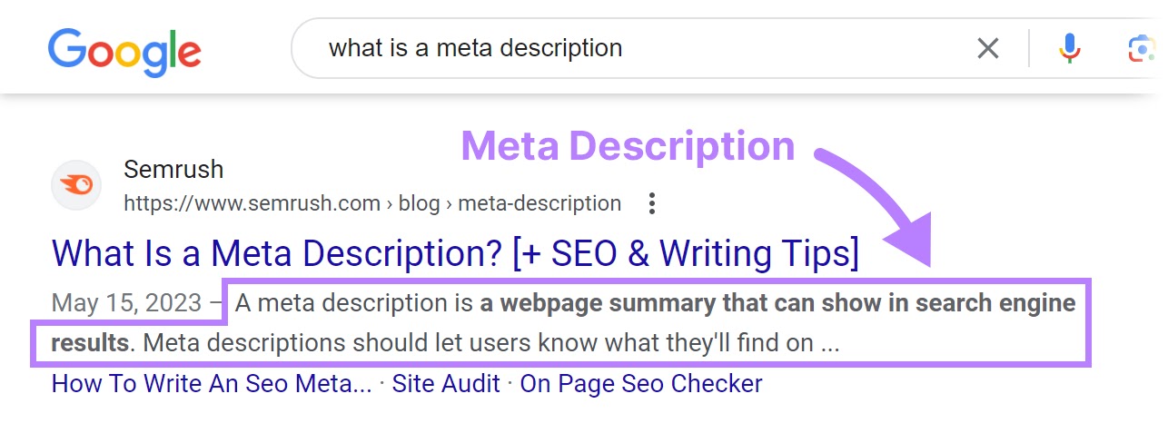 Définition d'une méta description