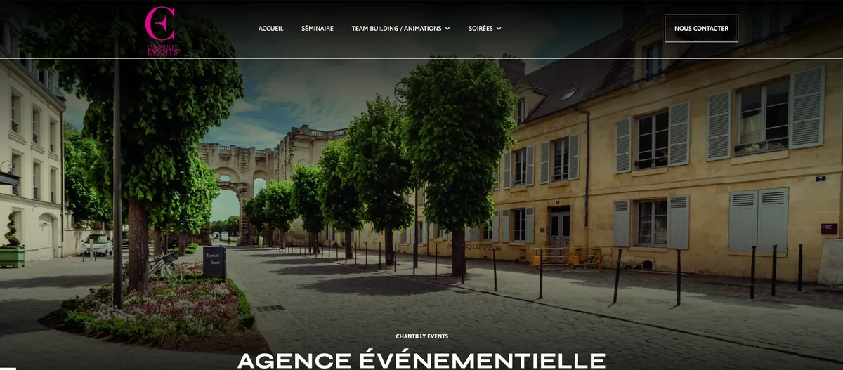 Page d’accueil du site de Chantilly Events, agence événementielle basée à Chantilly dans l’Oise